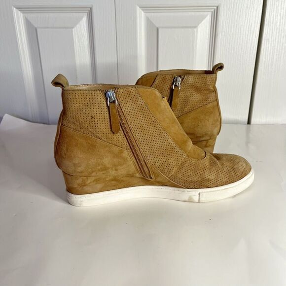 Linea Paolo Anna Leather Perf Elastic Suede Wedge Zip Slip On Sneaker Boots - Picture 8 of 13